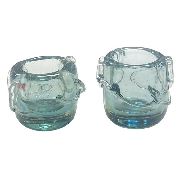 Vintage Handblown Aqua Glass Candlestick Holders - Picture 3 of 5
